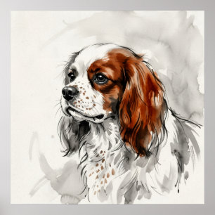 Cavalier King Charles Spaniel inkt schets portret Poster