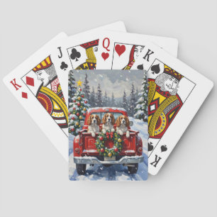 Cavalier King Charles Spaniel Kerst Rode Truck Pokerkaarten