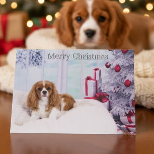 Cavalier King Charles Spaniel Kerstboom Puppy Feestdagen Kaart