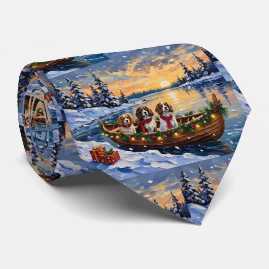Cavalier King Charles Spaniel Kerstboot Stropdas (Opgerold)