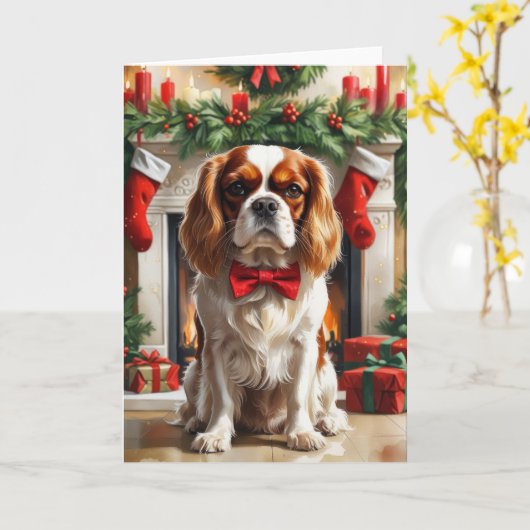 Cavalier King Charles Spaniel Kerstgroet Kaart (Gele Bloem)