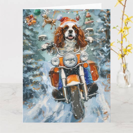 Cavalier King Charles Spaniel Kerstmis Kaart (Gele Bloem)