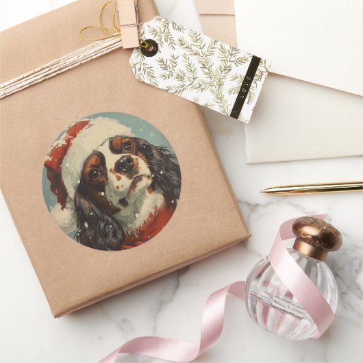 Cavalier King Charles Spaniel Kerstmis Ronde Sticker (Geschenken)