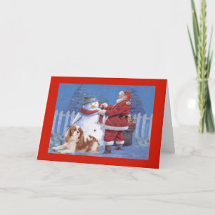 Cavalier King Charles Spaniel Kerstmis Snowman Feestdagen Kaart