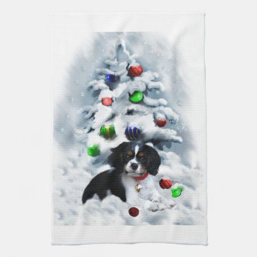 Cavalier King Charles Spaniel Kerstmis Theedoek (Verticaal)