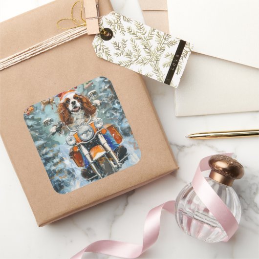 Cavalier King Charles Spaniel Kerstmis Vierkante Sticker (Geschenken)