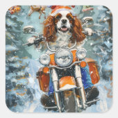Cavalier King Charles Spaniel Kerstmis Vierkante Sticker (Voorkant)