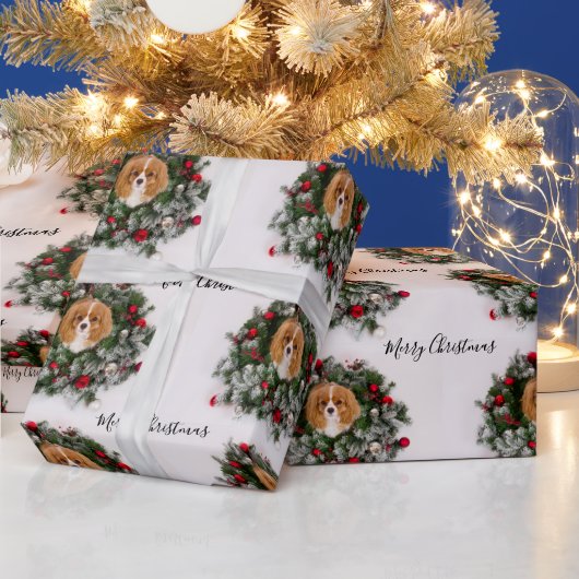 Cavalier King Charles Spaniel Kerstmis Wreath Cadeaupapier (Feestdagen)