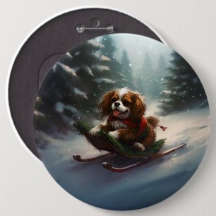 Cavalier King Charles Spaniel Kerstsneeuw Ronde Button 6,0 Cm