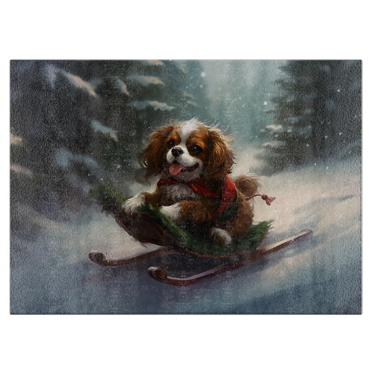 Cavalier King Charles Spaniel Kerstsneeuw Snijplank (Voorkant)