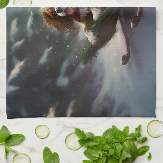 Cavalier King Charles Spaniel Kerstsneeuw Theedoek (Gevouwen)