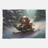 Cavalier King Charles Spaniel Kerstsneeuw Theedoek (Horizontaal)