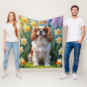 Cavalier King Charles Spaniel Lente Bloemen Fleece Deken