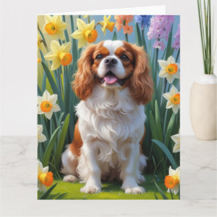 Cavalier King Charles Spaniel Lente Bloemen Kaart