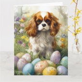 Cavalier King Charles Spaniel met paaseieren Kaart (Gele Bloem)