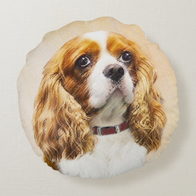 Cavalier King Charles Spaniel Original Painting Rond Kussen (Achterkant)