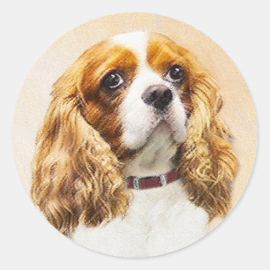 Cavalier King Charles Spaniel Original Painting Ronde Sticker