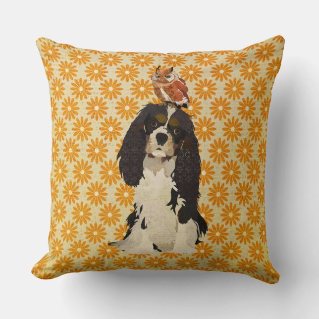 Cavalier King Charles Spaniel & Owl Pillow Kussen (Voorkant)