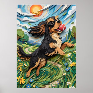 Cavalier King Charles Spaniel Papieren Knip Landsc Poster