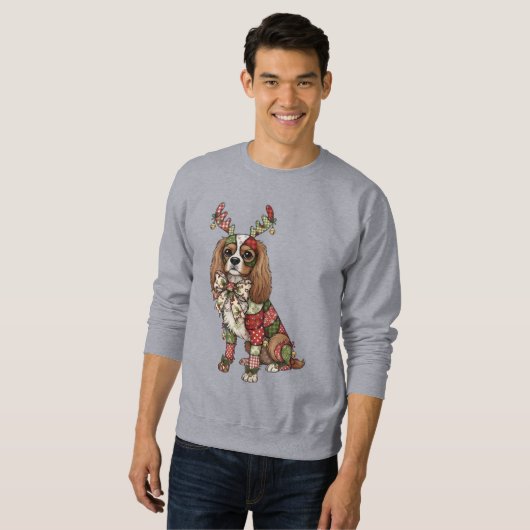 Cavalier King Charles Spaniel Patchwork Kerstmis Trui (Voorkant volledig)
