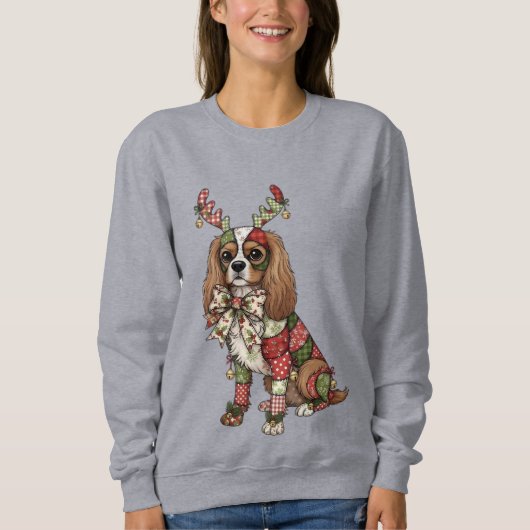 Cavalier King Charles Spaniel Patchwork Kerstmis Trui (Voorkant)