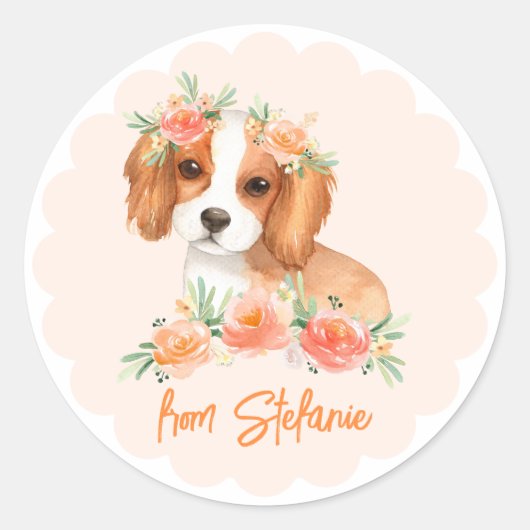 Cavalier King Charles Spaniel Peach Verjaardag Ronde Sticker (Voorkant)