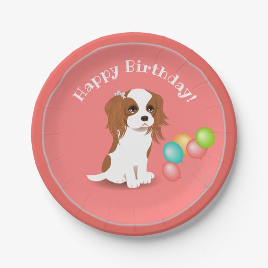 Cavalier King Charles Spaniel Pink Happy Birthday Papieren Bordje (Voorkant)