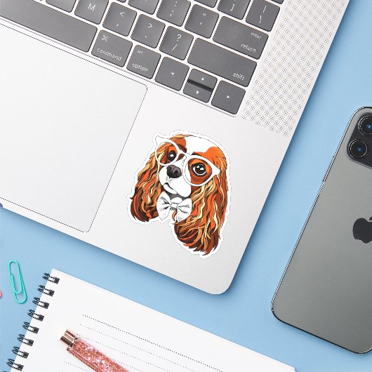 Cavalier King Charles Spaniel Portret Sticker (Laptop met iPhone)
