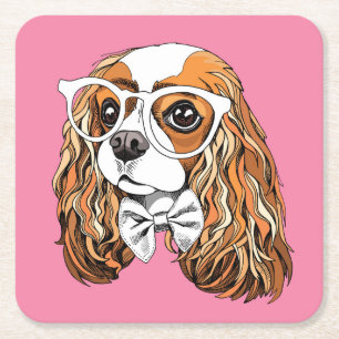 Cavalier King Charles Spaniel Portret Vierkante Kartonnen Onderzetter