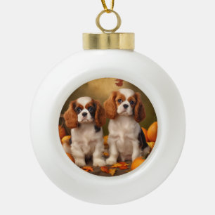 Cavalier King Charles Spaniel Pup Autumn Pompoen Keramische Bal Ornament