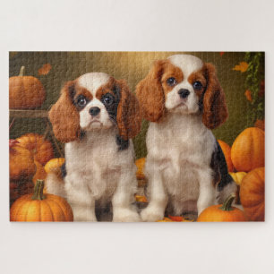 Cavalier King Charles Spaniel Pup Autumn Pompoen Legpuzzel