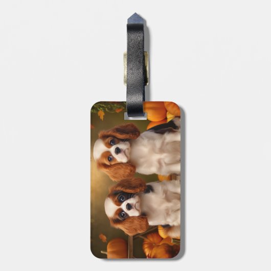 Cavalier King Charles Spaniel Puppy Herfst Pompoen Bagagelabel (Achterkant verticaal)