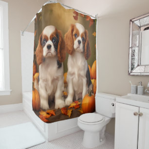 Cavalier King Charles Spaniel Puppy Herfst Pompoen Douchegordijn