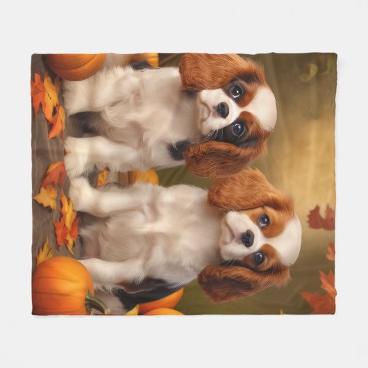 Cavalier King Charles Spaniel Puppy Herfst Pompoen Fleece Deken (Voorkant (Horizontaal))