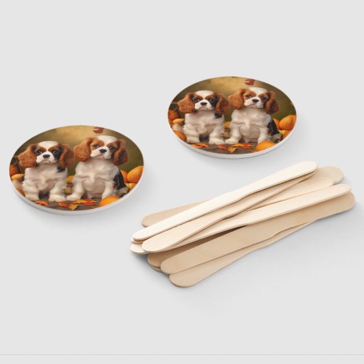 Cavalier King Charles Spaniel Puppy Herfst Pompoen Handwaaier (Niet-gemonteerd)