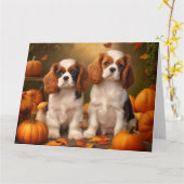 Cavalier King Charles Spaniel Puppy Herfst Pompoen Kaart (Gele Bloem)
