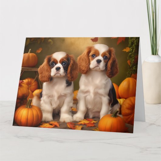 Cavalier King Charles Spaniel Puppy Herfst Pompoen Kaart (Voorkant)