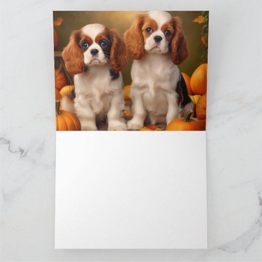 Cavalier King Charles Spaniel Puppy Herfst Pompoen Kaart (Binnen)