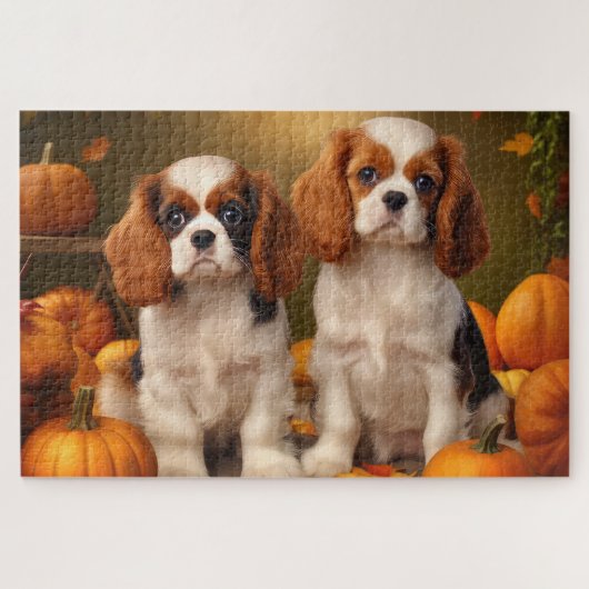 Cavalier King Charles Spaniel Puppy Herfst Pompoen Legpuzzel (Horizontaal)