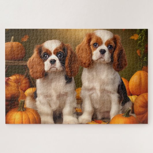 Cavalier King Charles Spaniel Puppy Herfst Pompoen Legpuzzel (Horizontaal)