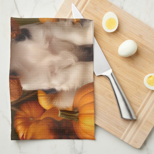 Cavalier King Charles Spaniel Puppy Herfst Pompoen Theedoek (Quarter Fold)