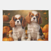 Cavalier King Charles Spaniel Puppy Herfst Pompoen Theedoek (Horizontaal)