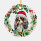 Cavalier King Charles Spaniel Santa Wreath Keramisch Ornament (Voorkant)