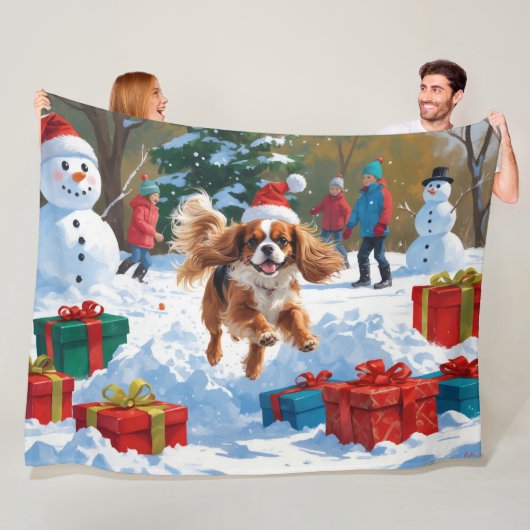 Cavalier King Charles Spaniel Sneeuw met Kerstmis Fleece Deken (In situ)