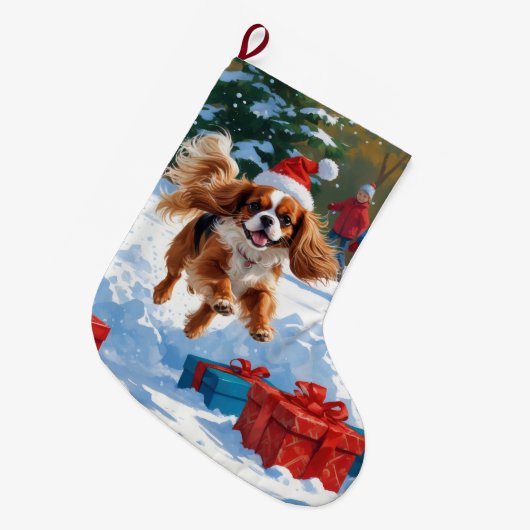 Cavalier King Charles Spaniel Sneeuw met Kerstmis Grote Kerstsok (Voorkant (Hangend))