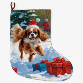 Cavalier King Charles Spaniel Sneeuw met Kerstmis Grote Kerstsok (Voorkant)