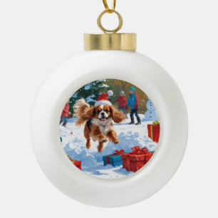 Cavalier King Charles Spaniel Sneeuw met Kerstmis Keramische Bal Ornament