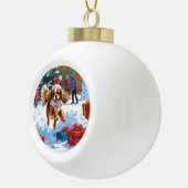 Cavalier King Charles Spaniel Sneeuw met Kerstmis Keramische Bal Ornament (Rechts)