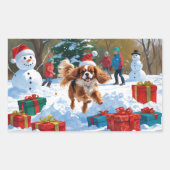 Cavalier King Charles Spaniel Sneeuw met Kerstmis Rechthoekige Sticker (Voorkant)