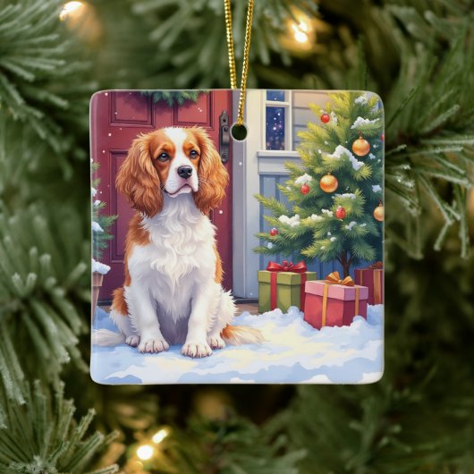 Cavalier King Charles Spaniel Snowy Christmas Keramisch Ornament (Boom)